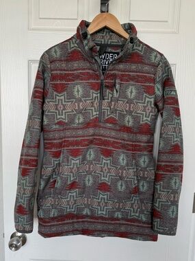Quarter Zip Pullover Long Sleeve Western Print Sweater Sweatshirt Small
